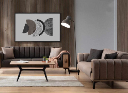 Braune Couchgarnitur 2x Dreisitzer Luxus Set Möbel Sofas Couchen Holzgestell